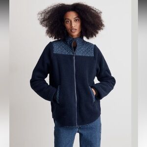 Madewell (Re)sourced Sherpa Zip-Front Jacket, Size Small in Deep Indigo